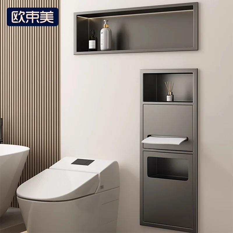 Niches by the toilet Bathroom Embedded stainless steel metal toilet rack Finished trash can Niches cabinet