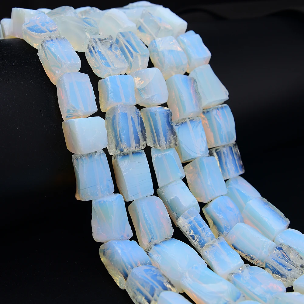 APDGG 16x20mm Natural White Opal Color Glass Rough Square Nugget Loose Beads 15" DIY Accessories Beads