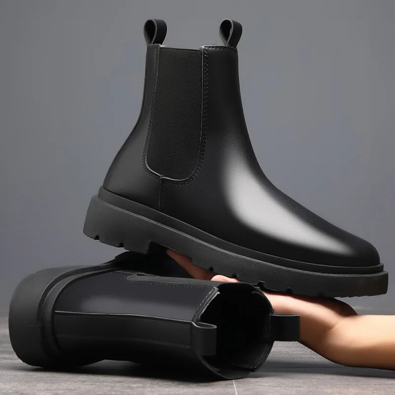 Men's Leather High-top Chelsea Boots 2026 Black Leather Shoes Retro Chimney Boots for Men Formal Wear Fashion Trend Casual Boots