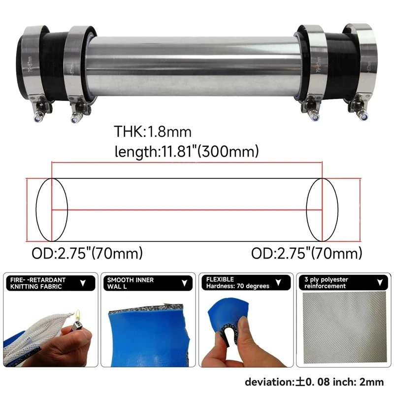 T6063 Intercooler Turbo Piping pipe 70mm 2.75