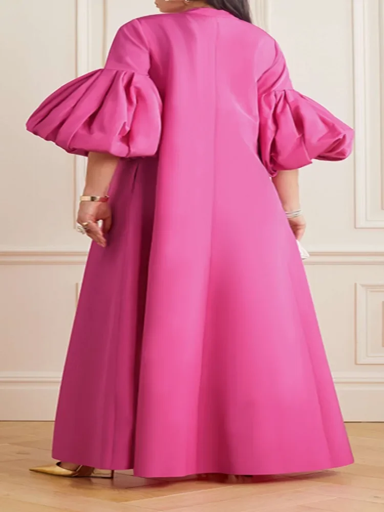 Beautyblue Femmes Grande Taille L-5XL Robes De Soirée Élégantes Rose Fleur Forme Courbe Llothing At Solide Document Mode Maxi Robe