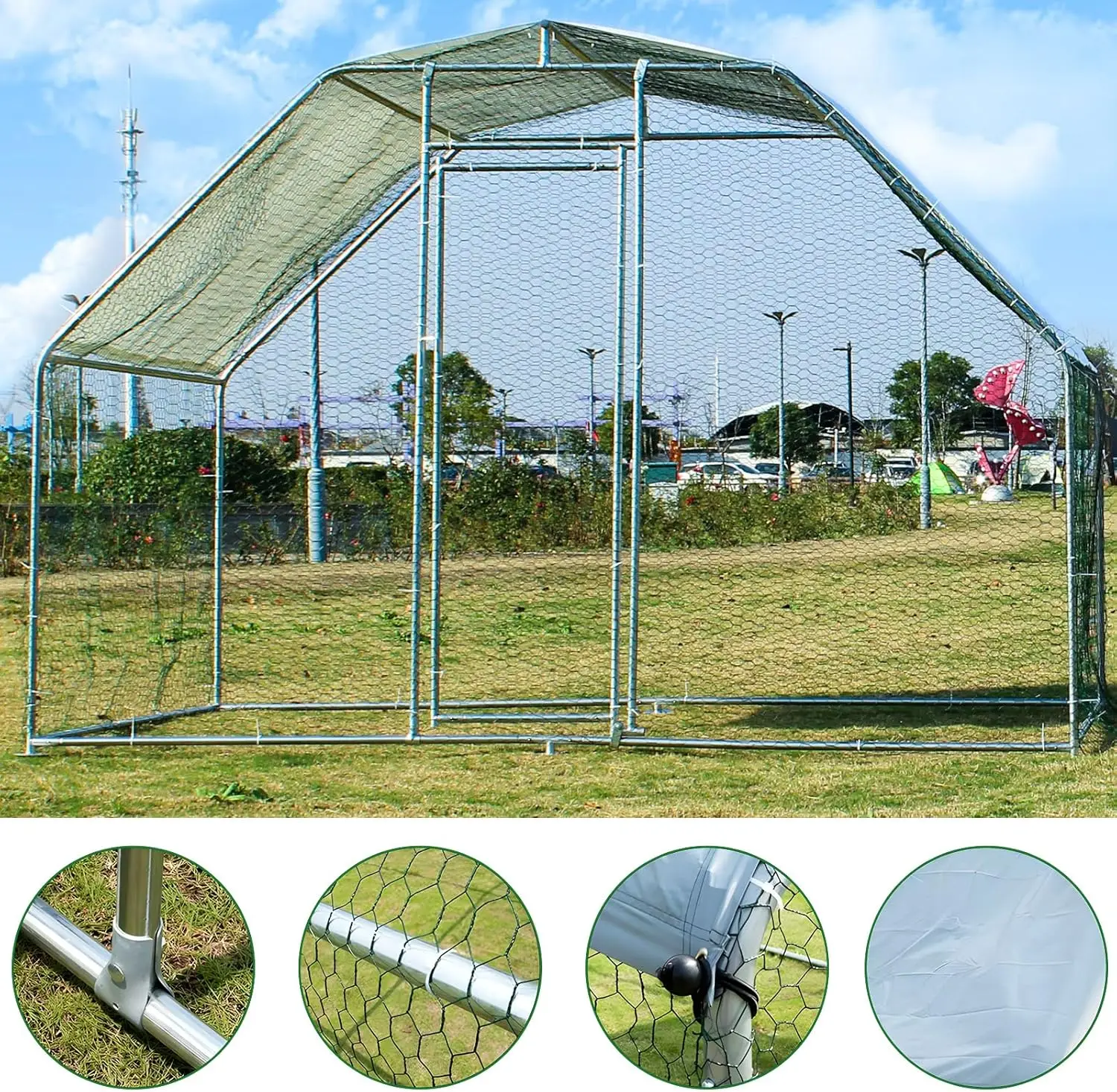 

Large Metal Chicken Coop,Walk-in Chicken Run, Rabbits Duck Cages with Waterproof Anti-Ultraviolet Cover for Farm Backyard