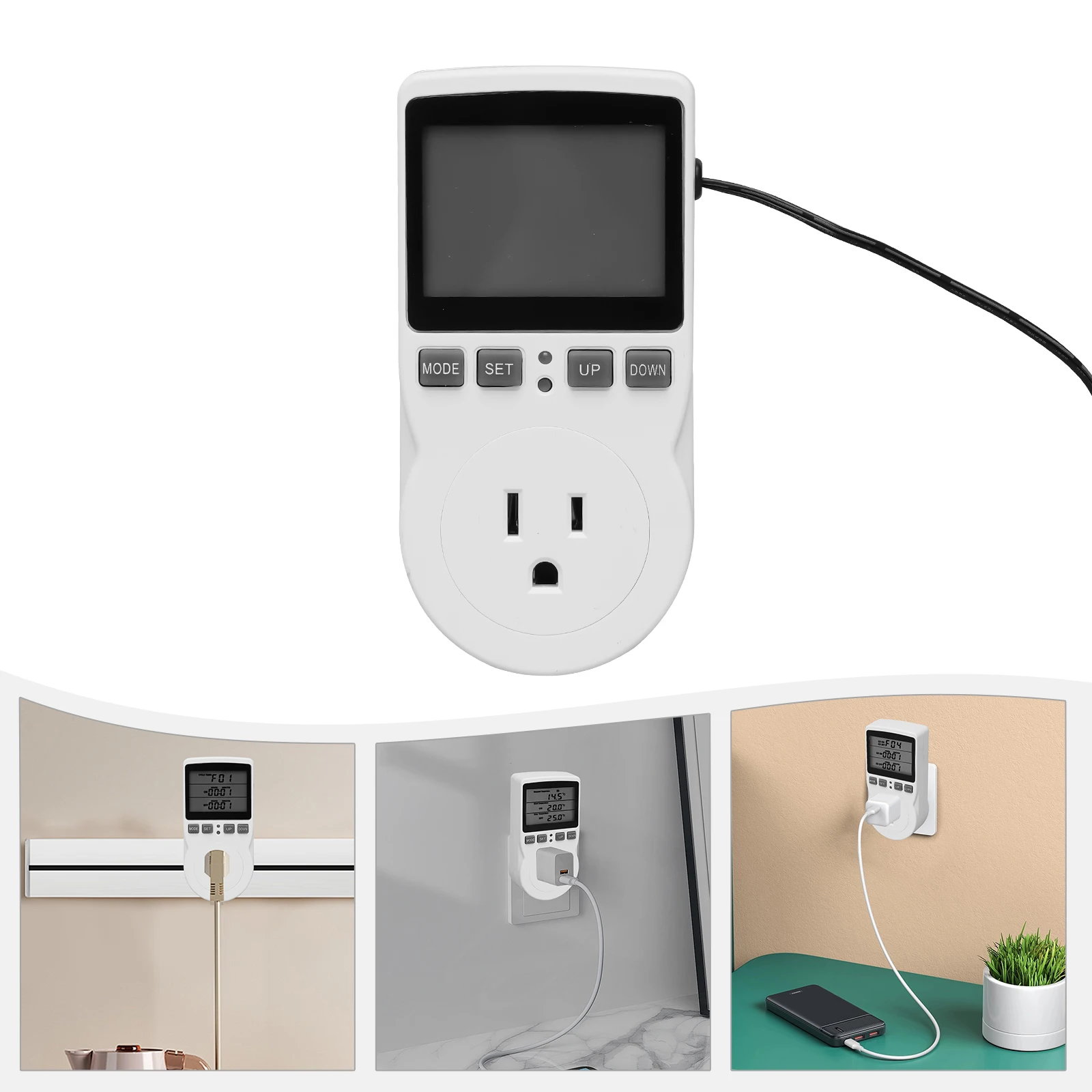 

Digital Thermostat Outlet Plug Temperature Controller Outlet Socket 120V Heating Cooling Control 110V 15A Celsius Fahrenheit