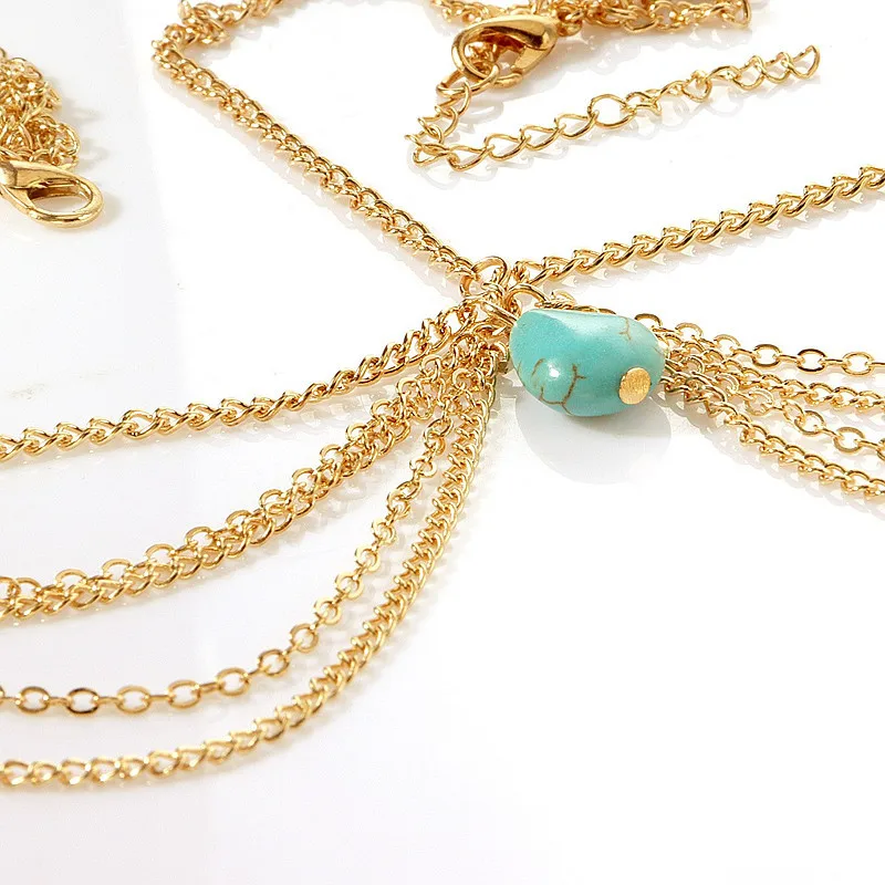 Fashion national style turquoise fringe hair band female simple temperament 100 hair chain head chain advanced sense