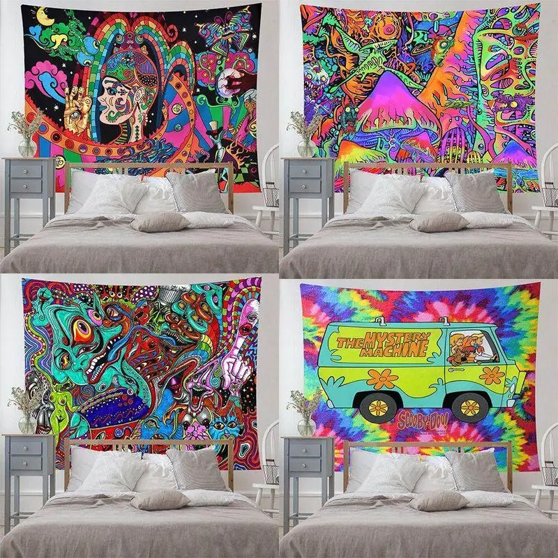 Trippy Psychedelic Tapestry Colorful Abstract Monster Face Mystery Machine Wall Hanging Stoner Bedroom Decor