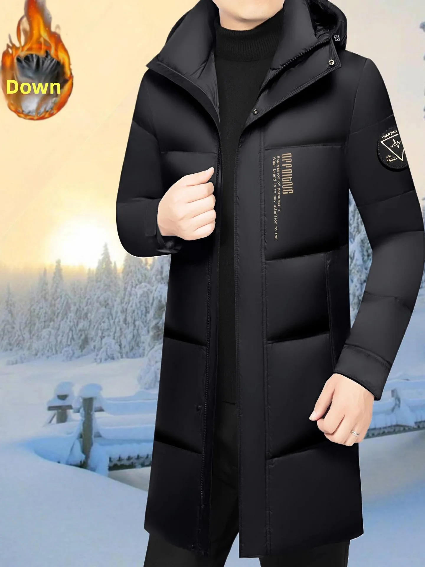 

Мужская зимняя куртка средней длины с капюшоном, теплая, повседневная, модная, легкая, класса люкс, стандартного кроя, с рукавами «летучая мышь»