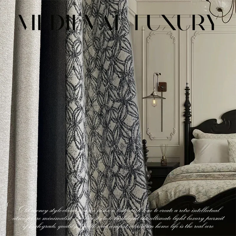 Custom Size French Retro Romantic Rose Beige Stitching Luxury Curtains for Living Room Blackout Bedroom Dining Window Decor