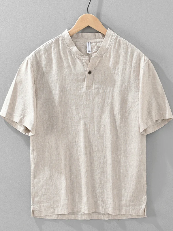 

Новая китайская мужская летняя футболка из чистого льна с коротким рукавом, тонкая, дышащая, повседневная, свободного кроя, молодежный тренд