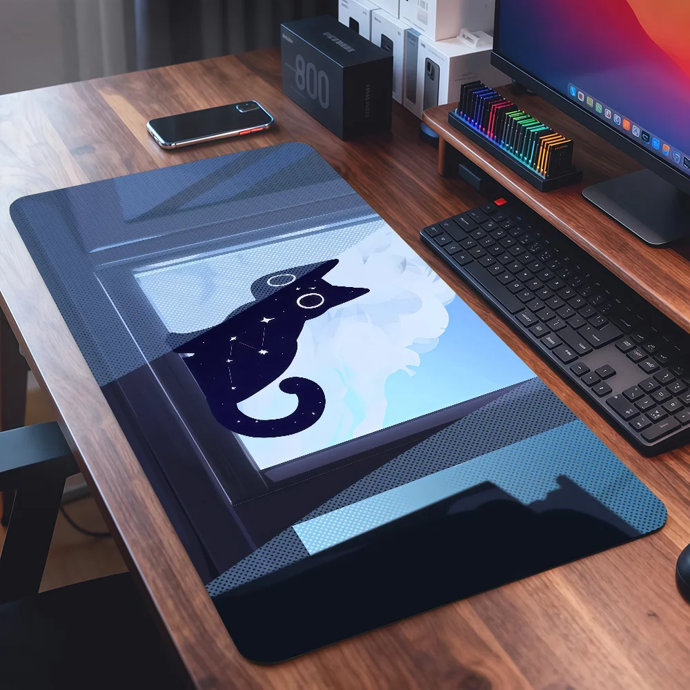 Black Cat Cute Cartoon Mouse Pad For Office Gaming And Keyboards Non-Slip Large Waterproof