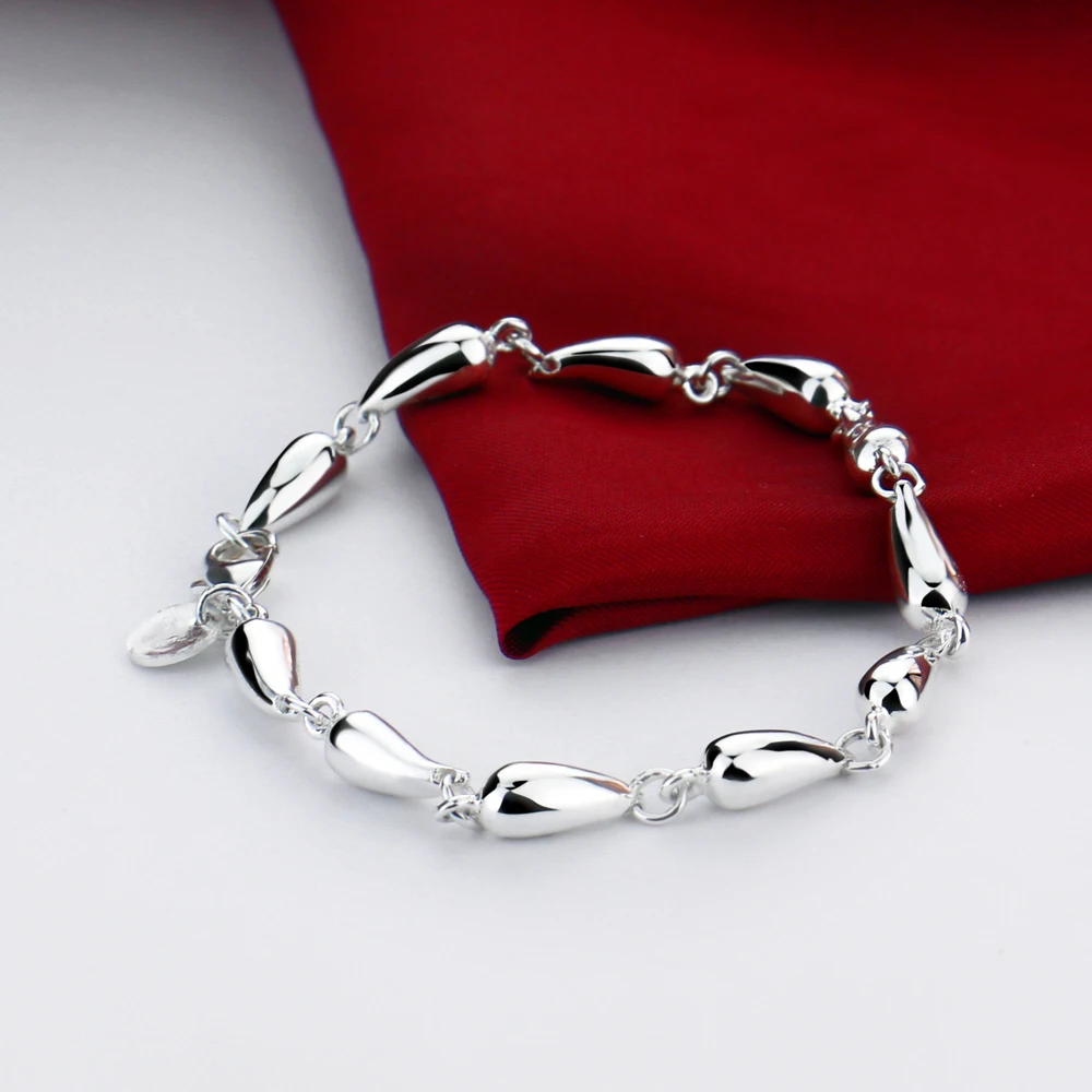

Простой элегантный женский браслет-цепочка из стерлингового серебра 925 пробы, серебряный браслет-цепочка с каплями воды, подвески, бусины, браслеты, ювелирные изделия, подарки