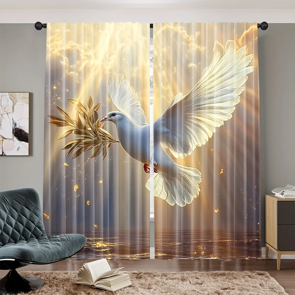 White Dove Curtain Holy Spirit Window Drapes Religious Christian Home Decor Living Room Bedroom Sheer Tulle Curtains