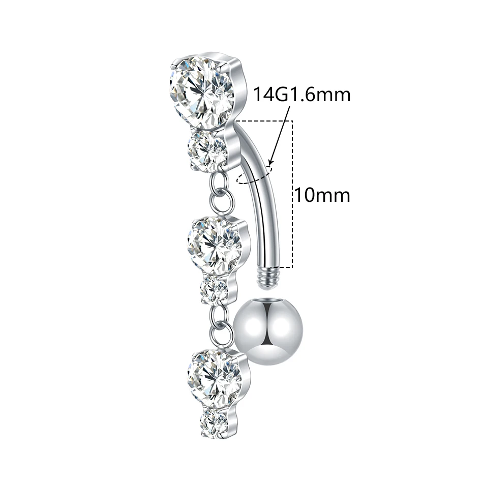 1/5PCS Titanium Reversed Bar CZ 14G Belly Button Rings Dangle Zircon Navel Ring Belly Piercing Jewelry Oreja Belly Rings