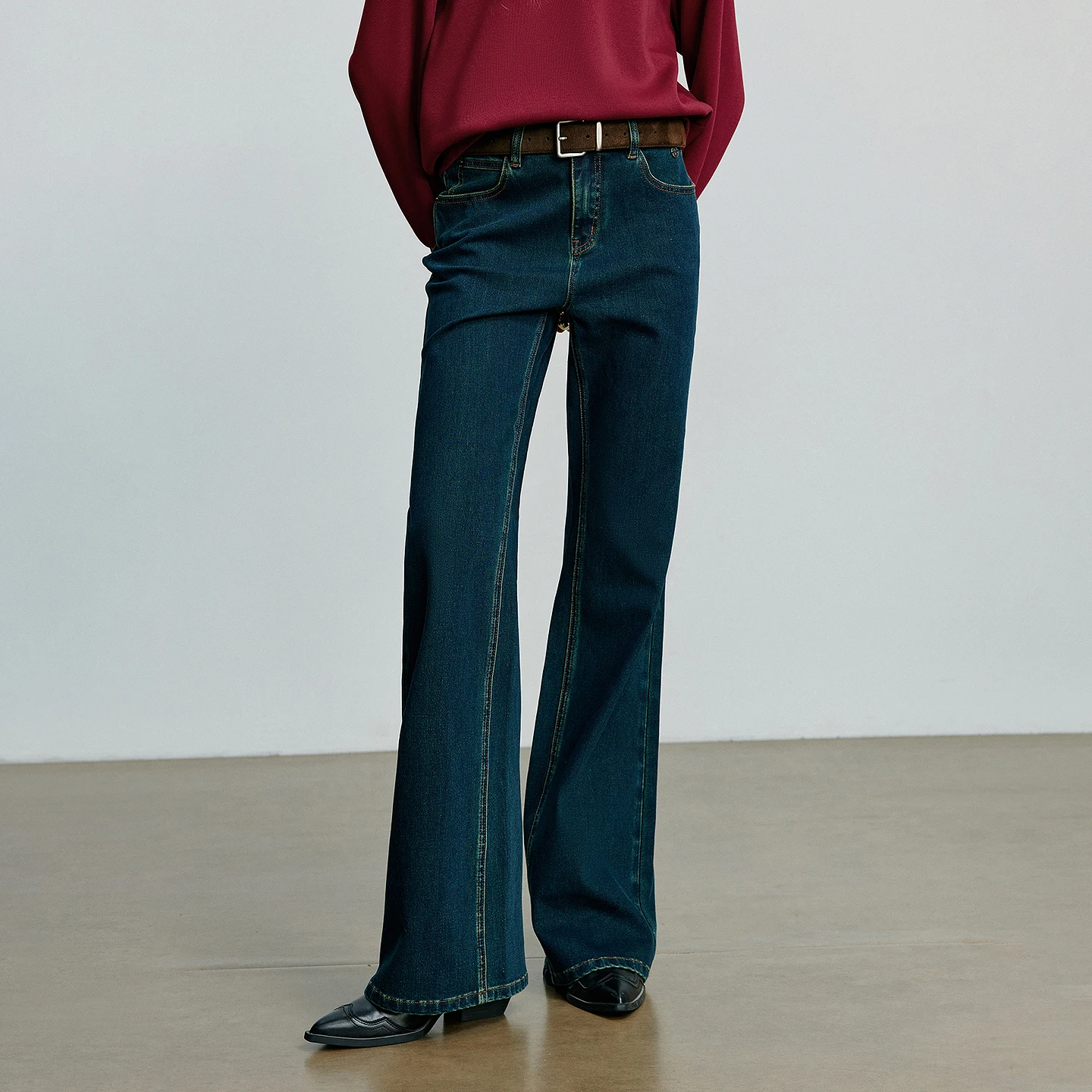 TOYOUTH Women Jeans 2025 Autumn NewAsymmetric Slim-Fit Slimming Stretch Bootcut Pants