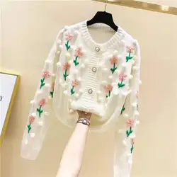 3D Handmade Crochet Embroidery Knitted Cardigan Jacket for Women 2024 Autumn Winter New Fashion Loose Casual Sweater Women