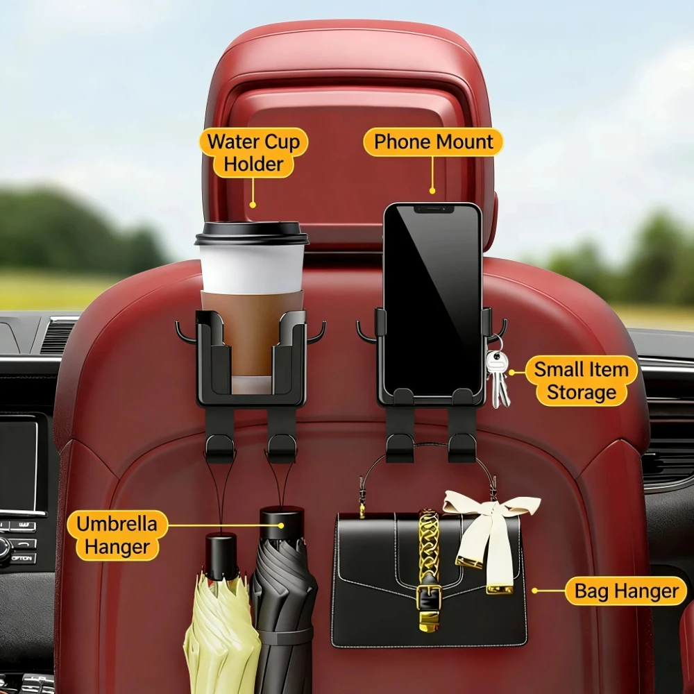 Phone Accessories Hooks - Auto-Rücksitz-Organizer mit Getränke- und Handyhalter, Haken,