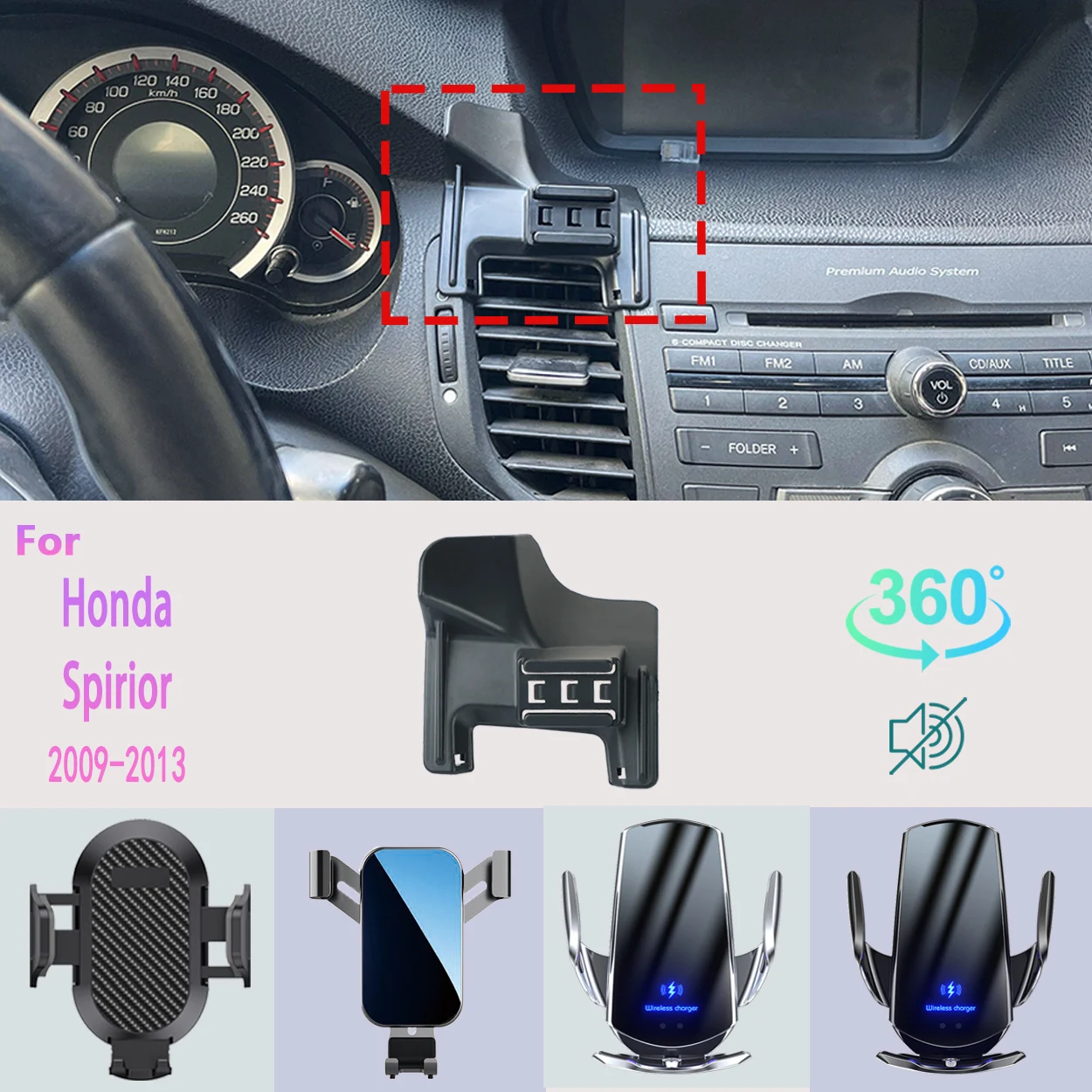 Car Phone Holder For Honda Spirior 2009 2010 2011 2012 2013 Mobile Phone Support Car Mounts Wireless Charging  Car Accessories