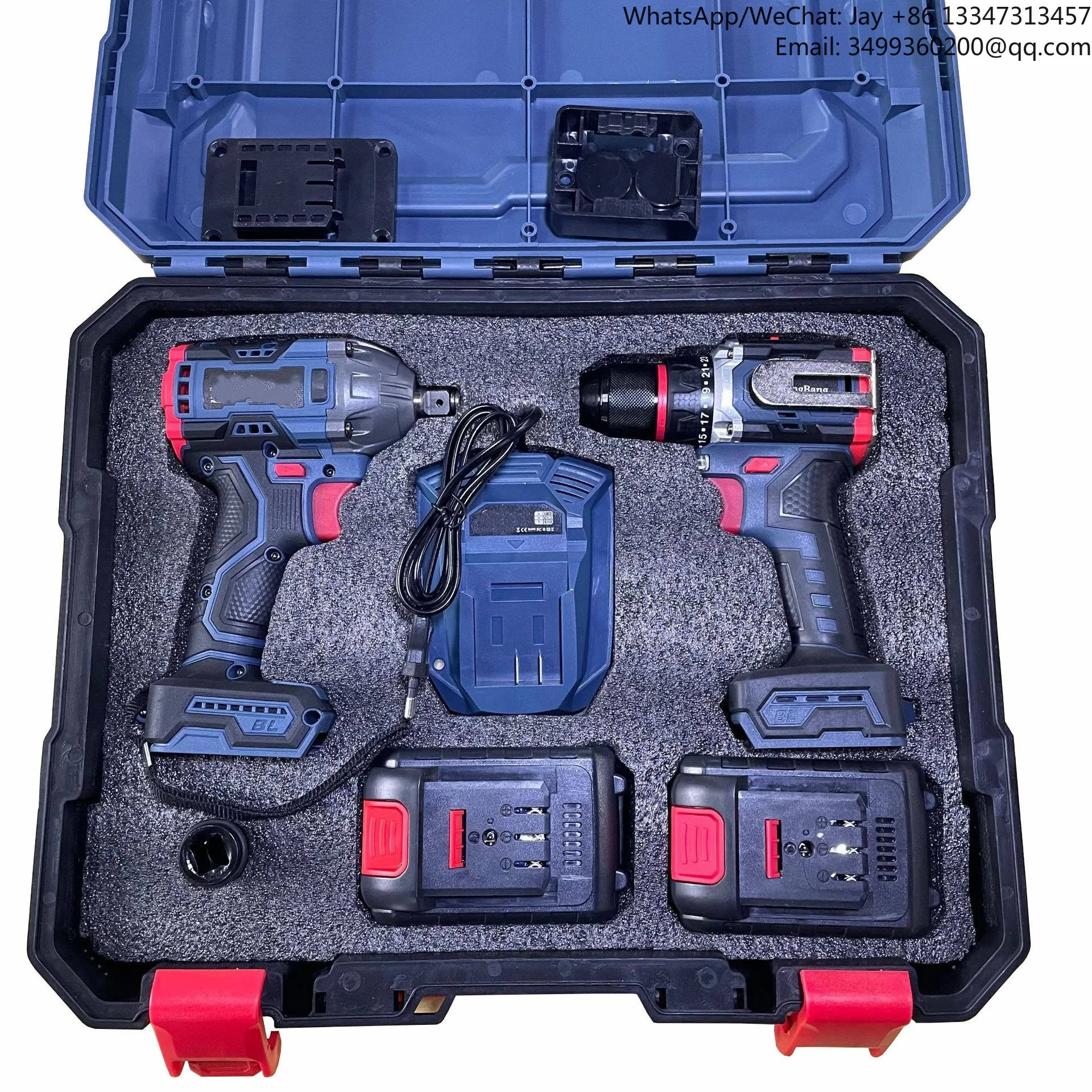 

2Pcs 21v Power Tools Brushless Electric Cordless Combination Tool Set Charging Wrench Lithium Impact Drill