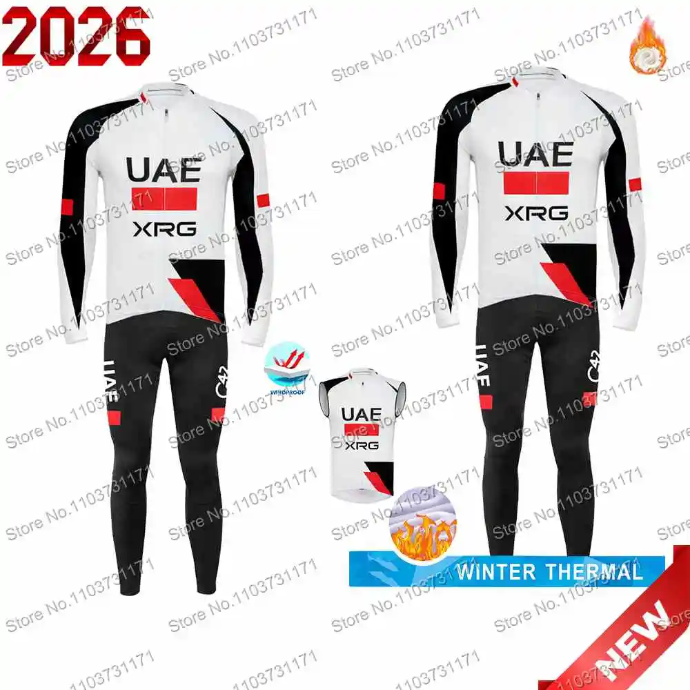 جديد 2026 الإمارات العربية المتحدة فريق XRG طقم جيرسي لركوب الدراجات بأكمام طويلة Tadej Pogacar ملابس ركوب الدراجات سترات حرارية شتوية بدلة زي MTB