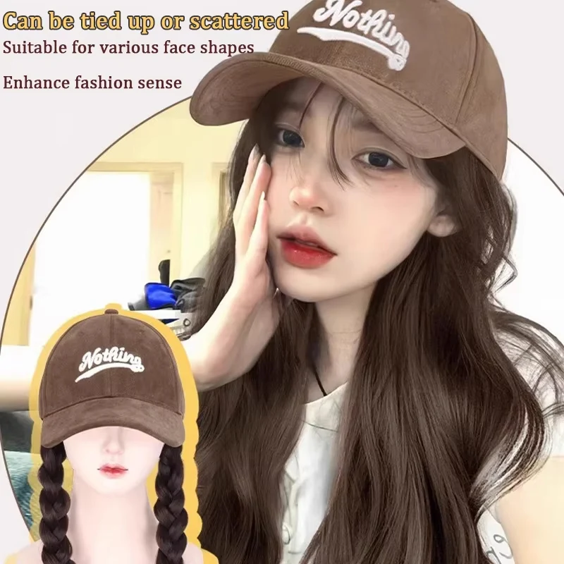 Coffee Colored Baseball Cap Wave Slightly Rolled Wig Women's Synthetic Fiber Wig Suitable for Halloween and Daily