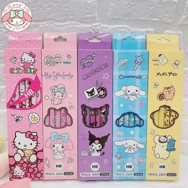 Sanrio 60pcs Pencil Cartoon My Melody Hello Kitty Primary Student Stationery Hb Black Wooden Pencil School Children Writing Tool