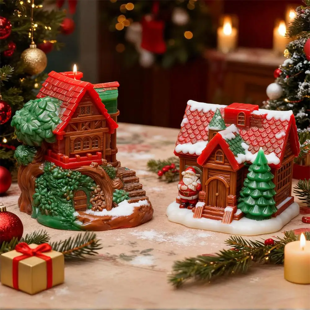 2025 Christmas House Fragrance Candle Silicone Mold Santa Claus Santa Claus Knocking On Door Giving Gifts DIY Silicone Molds