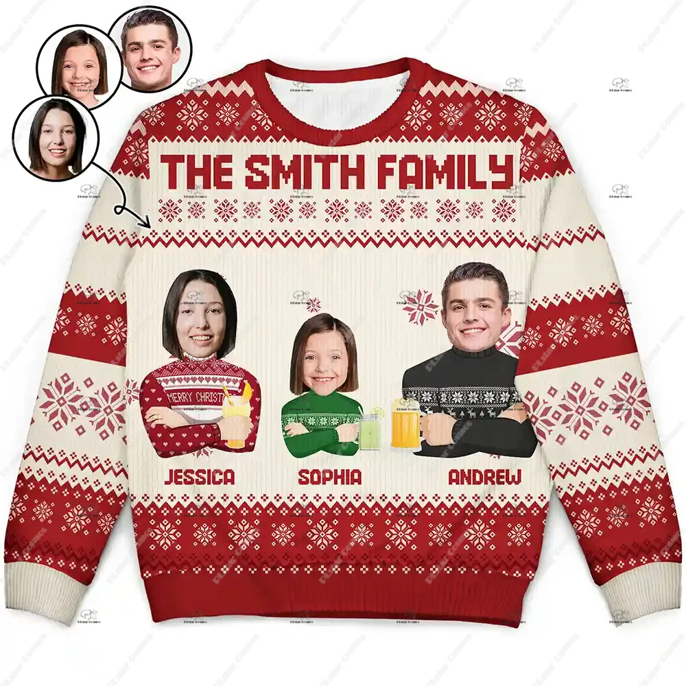 Custom Name Photos Christmas Couple Family Pet Outfit Vintage Ugly Sweater 3DPrint Harajuku Pullover Casual Funny Long Sleeves 1