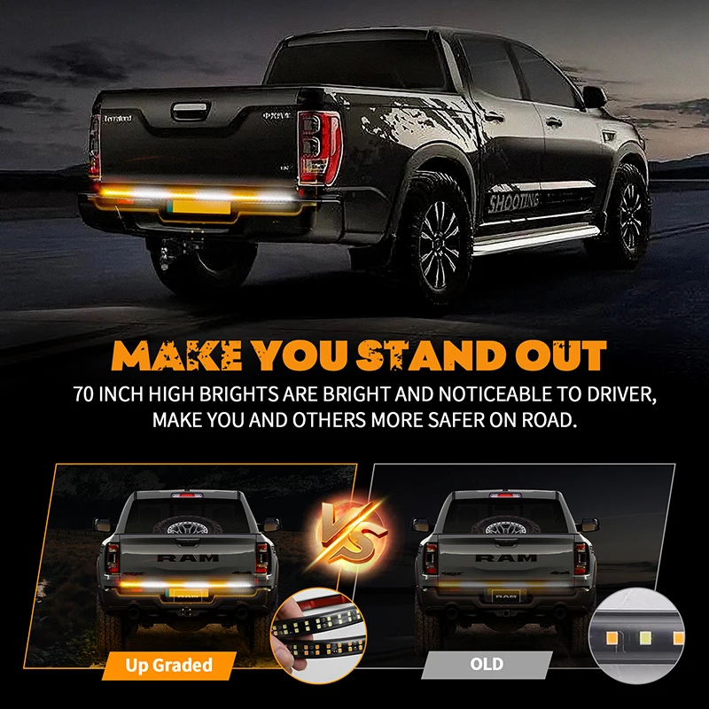 2PCS 120/160CM Car LED Dual Row Running Road Pedal Light Strip Truck Emergency Strobe Light Pickup Tuck Door Warning Light Strip
