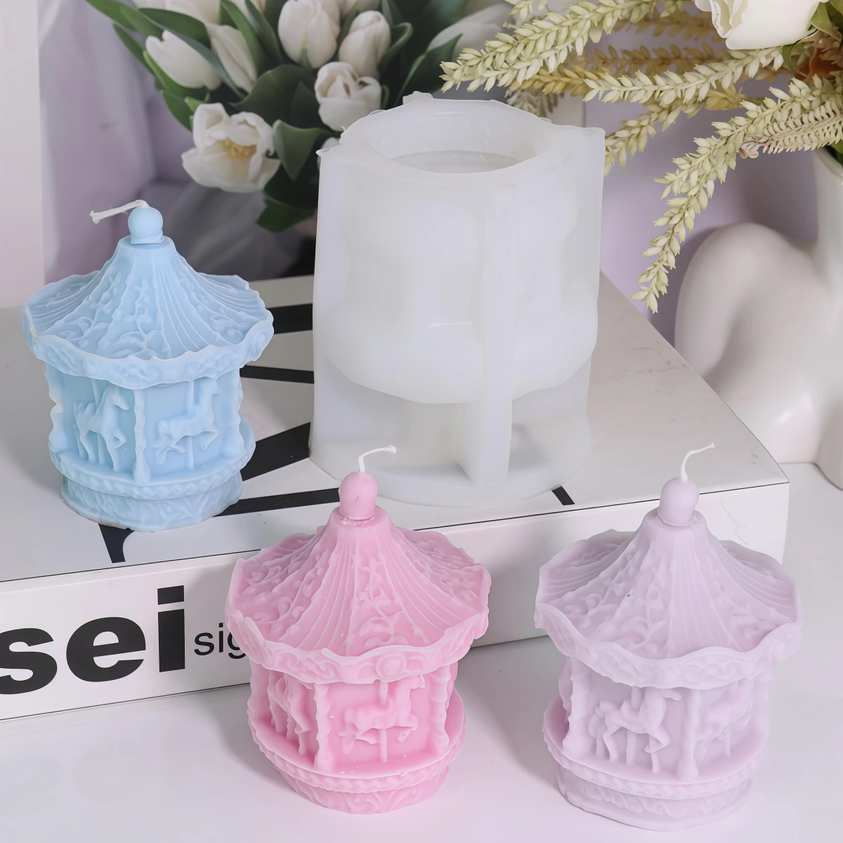 3D Karussell Silikon Kerze Form DIY Rotierende Lampe Duftkerze Seife Harz Handwerk Gips, Der Form Perfekte Wohnkultur Geschenk