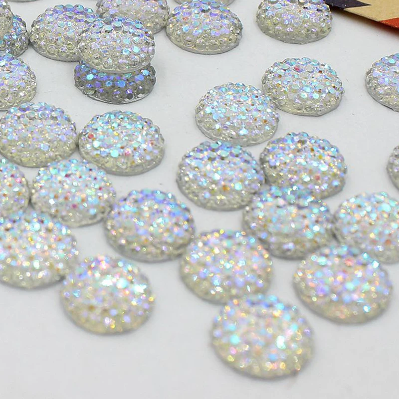 10Pcs White AB Resin Flatback Rhinestones Round Crystal Stones Non Hotfix Scrapbook Strass For DIY Crafts