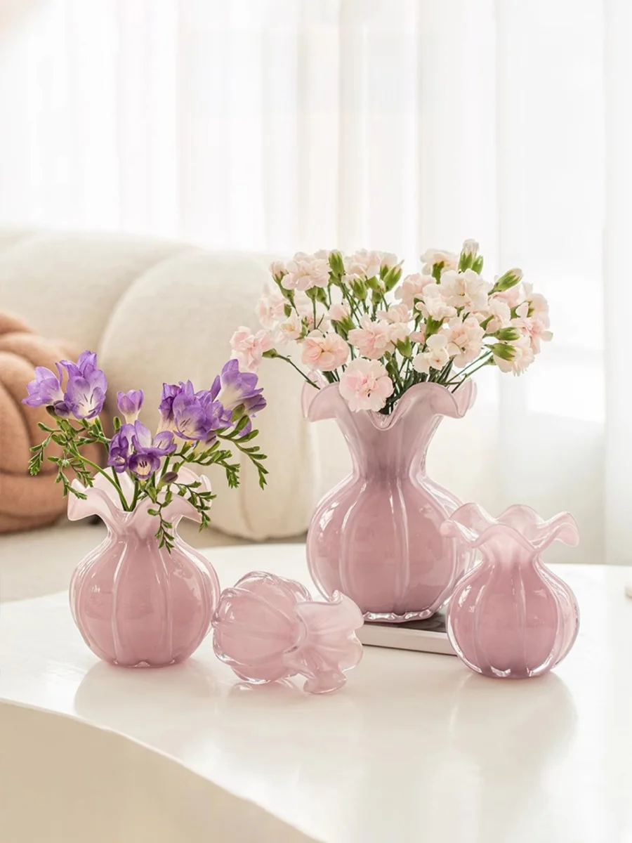 

EKU pro Luxury Glass Flower Vase Modern Simple Style Living Room Decorative Items Ceramic Artificial Flower Container