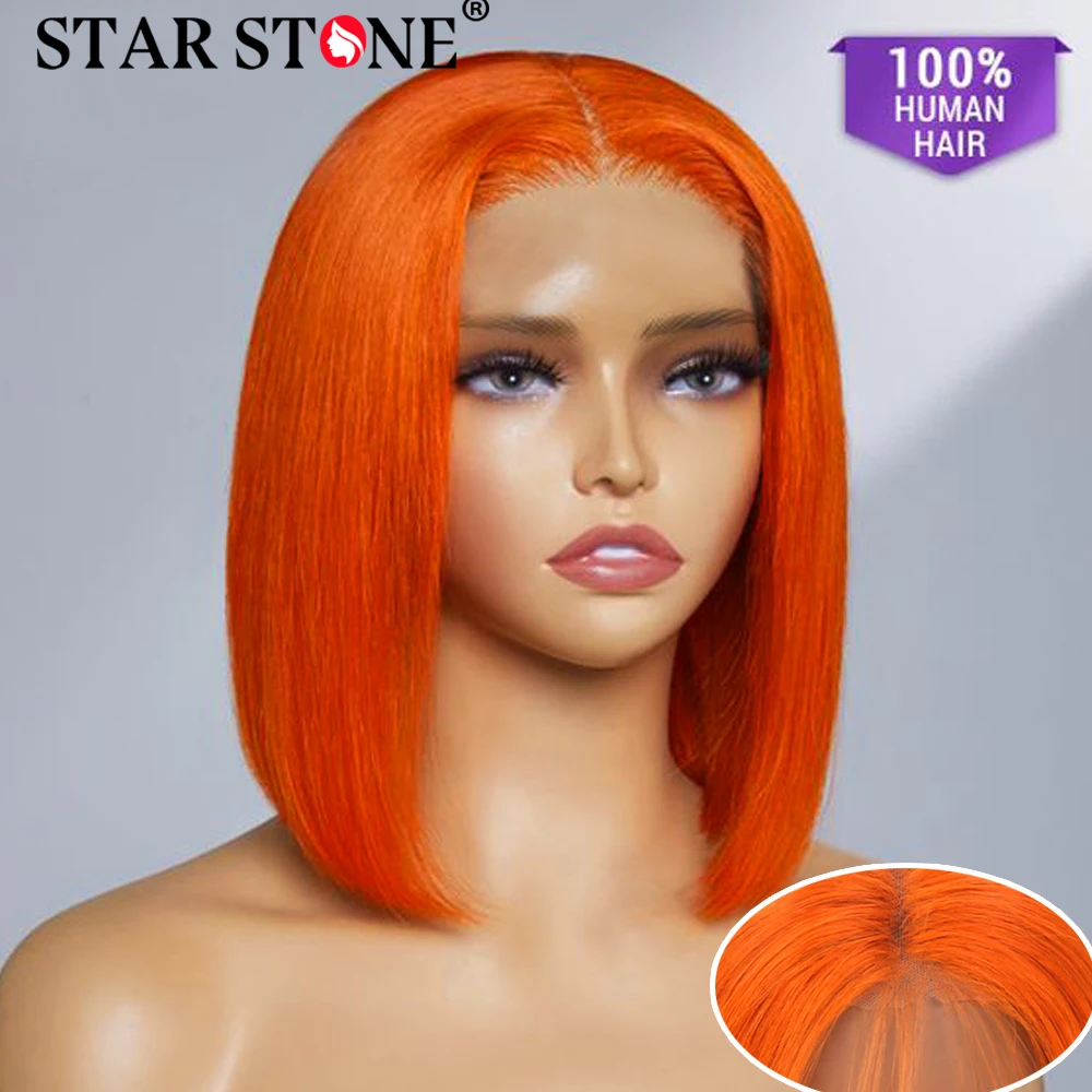 

Glueless Preplucked Human Wigs Ready To Wear Ginger Orange Short Bob Wig Glueless 6X4 HD Lace Glueless Wigs Human Hair For Woman