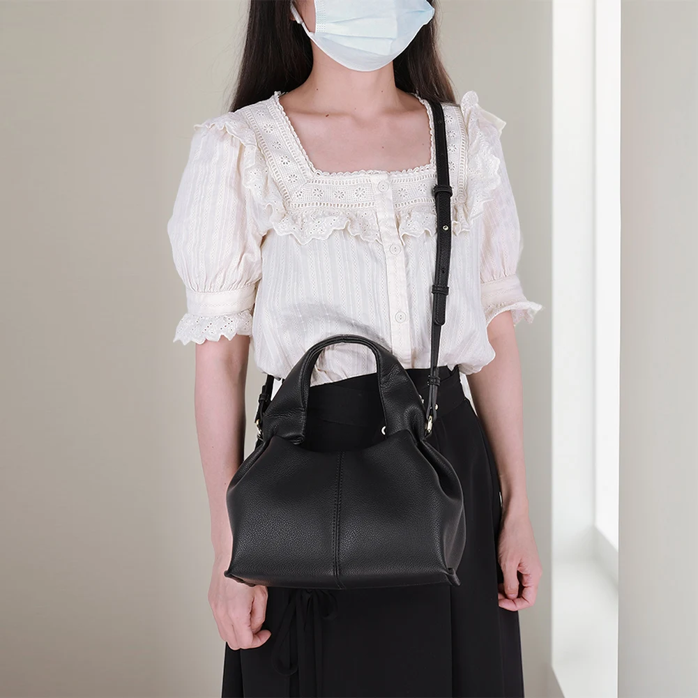 

Soft Cloud Bag Solid Color Dumpling Clutch Purse with Removable Strap Retro Crossbody Bag PU Leather Top Handle Bag
