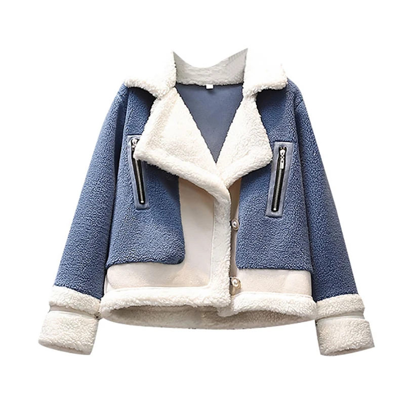 

2022 new Knitting fur Lamb Wool Coat Female Fall Winter Korean Fashion Long Sleeve Jacket Women All Match Pocket Outwear Clothes