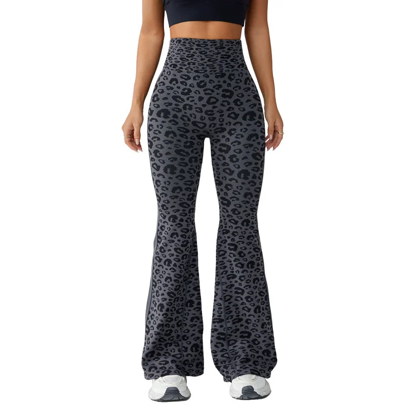 Fashion Sexy Slightly Flared Yoga Pants Women High-Waisted Hip-Lifting Sports Wide-Leg Pants Leopard Print Fitness Yoga Flared