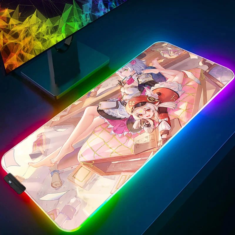 

Mouse Pad Speed Mini LED PC Computer Genshin Impact Klee Keyboard Pad RGB Kawaii Anime Girl Desk Mat Gaming Accessories Mousepad