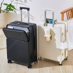 Expandable Rolling Luggage 20 22 Boarding Box Travel Suitcase Large Capacity Trunk Student Trolley Case Cup Holder USB Charging