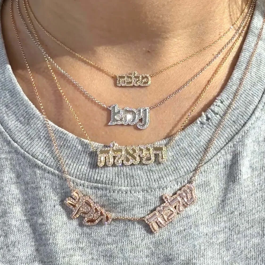 3D Custom Hebrew Name Necklace Personalized Jewish Jewelry For Her Personalized Pave Outlinein Mother Ice Out Gift for Daughter