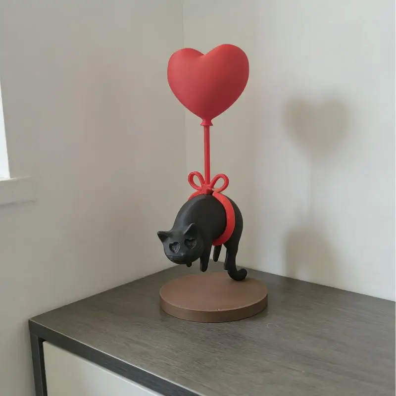 .Hot Sale-3D Printed Suspended Cat Heart-shaped Balloon Decoration Romantic Home Decor For Desk Bookshelf Bedside Table Ornament