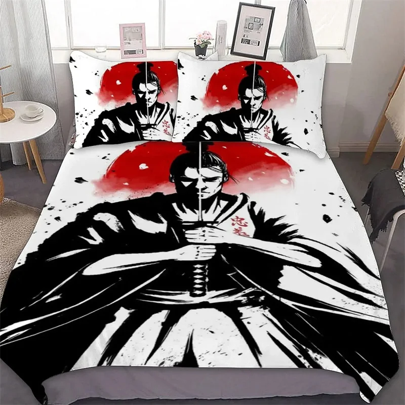 3D Print Tokyo Samurai Bedding Set,Duvet Cover Comforter Bed Set Quilt Cover Pillowcase,King Queen Twin Size Boys Girls Adults