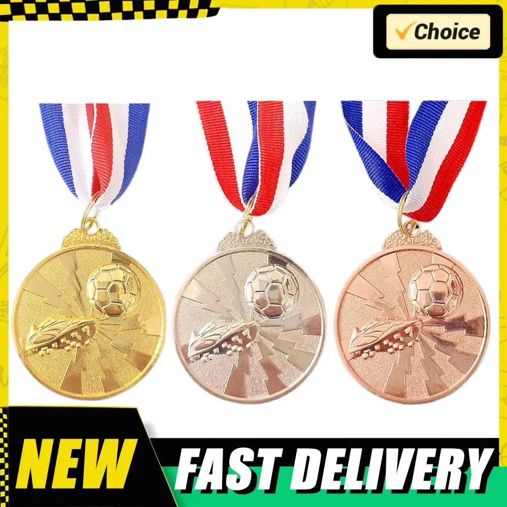 1/5/10PCS Gold Silver Bronze Award Medals 2 Inch Zinc Alloy Football Medals with Neck Ribbon for Sports Competitions Celebration