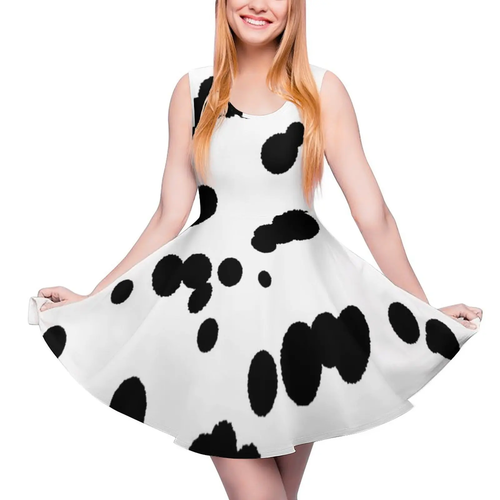 

Dalmatian Spots Dog Fur Pattern Sleeveless Dress Beachwear Women"s summer long dress