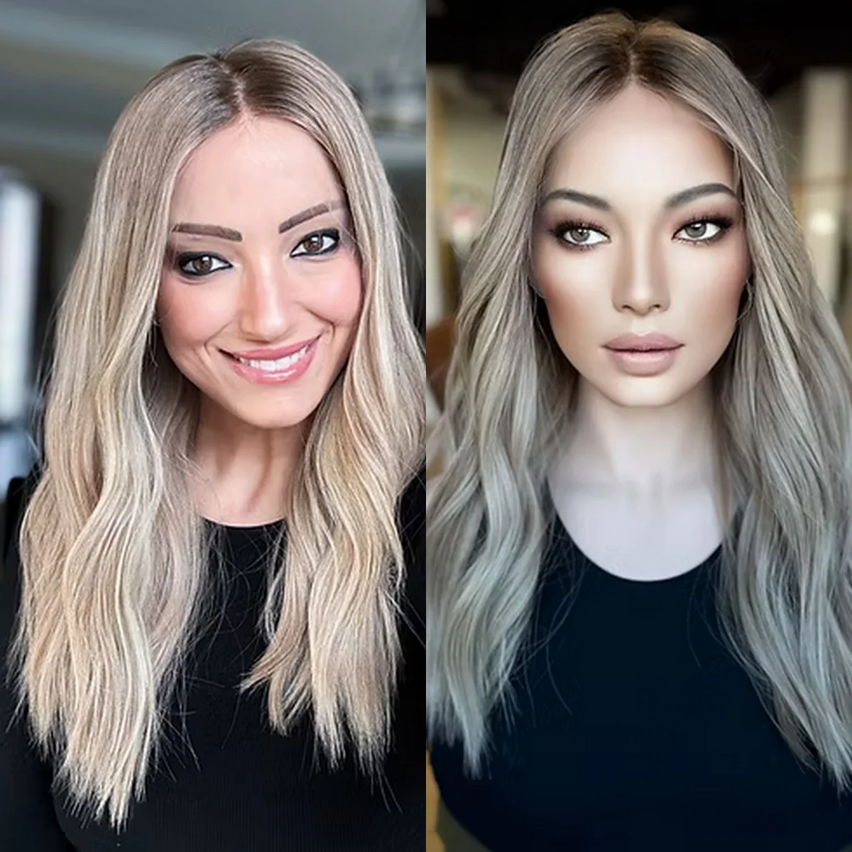 22 Inches Ombre Ash Blonde Highlights Synthetic Lace Front Wig Natural Body Wave Wig Realistic Preplucked Hairline Glueless Wigs