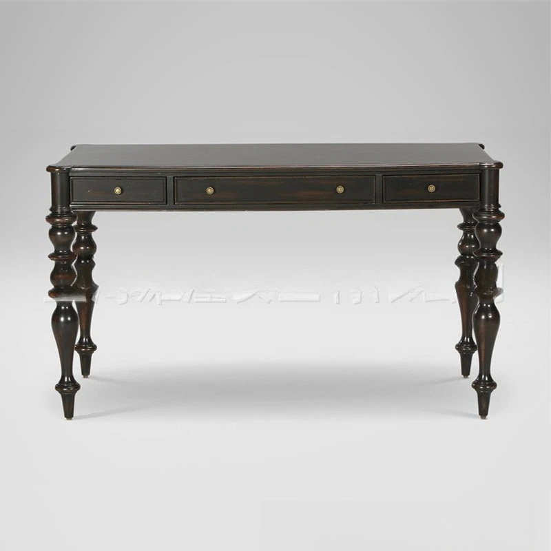 

American solid wood desk, simple modern log, carved Roman column, learning writing table