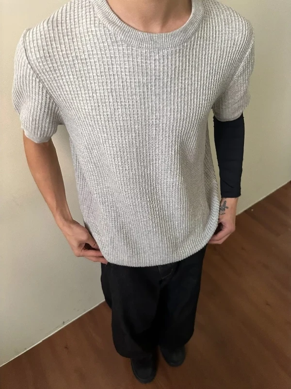 

Мужская летняя тонкая трикотажная футболка с круглым вырезом и коротким рукавом, свободного кроя, дышащая, с приятной текстурой, повседневная, удобная, приятная для кожи.