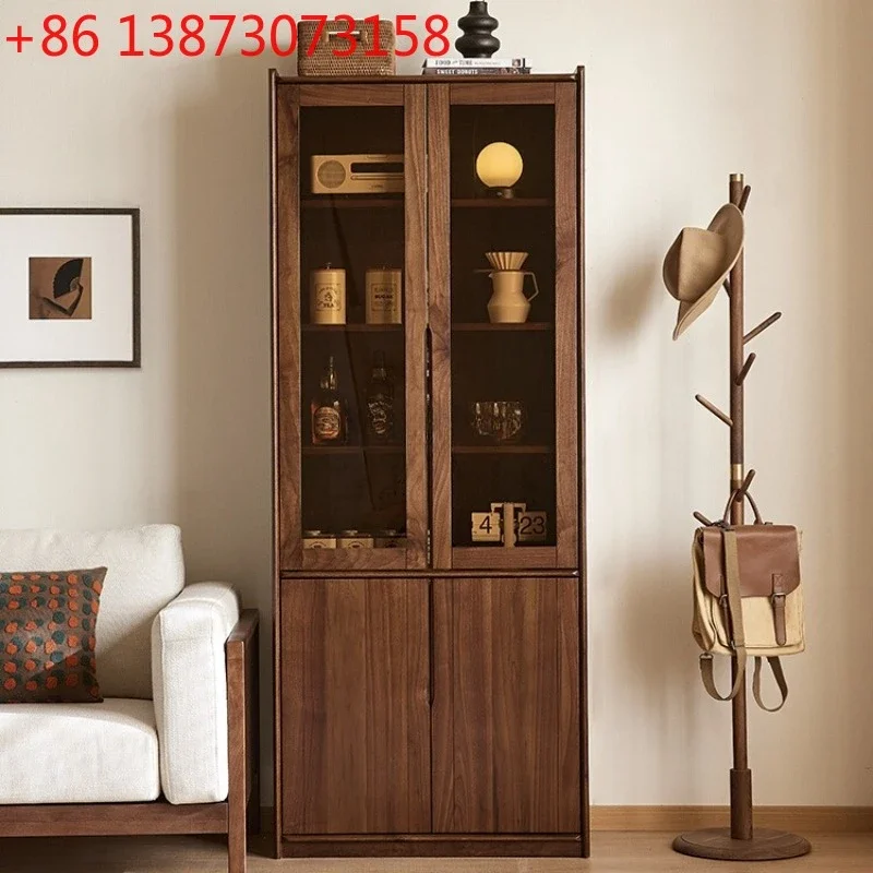 

North American black walnut bookcase full solid wood glass home study wall locker