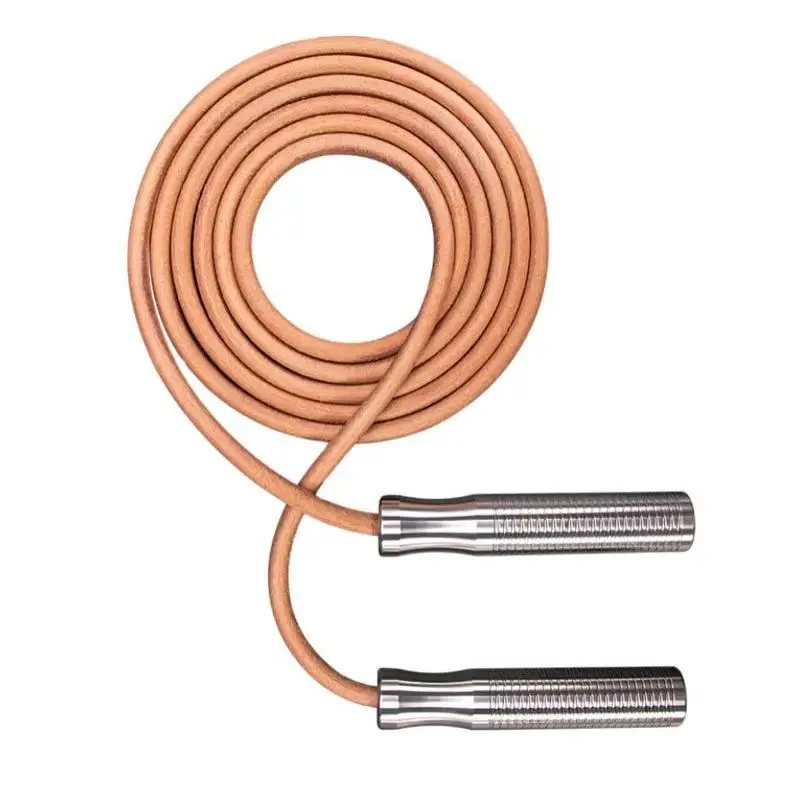 Heavy Duty Stainless Steel Handle Jump Rope Leather Fitness Training Rope for Home Gym And Endurance Workout