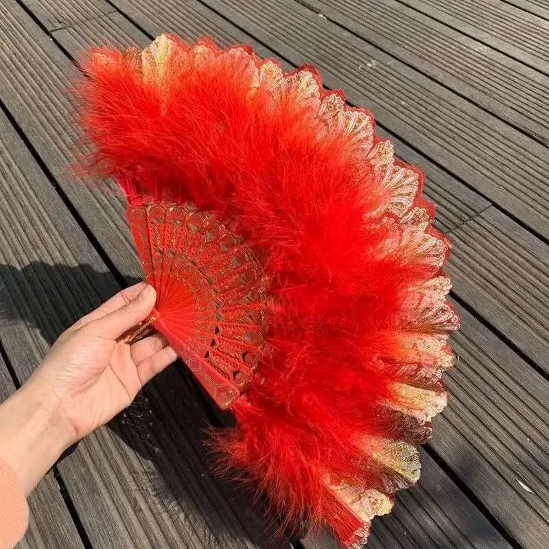 10pcs  Women Girls Vintage Style Marabou Feather Fan Flapper Hand Fan for Costume Birthday Wedding Party Dancing