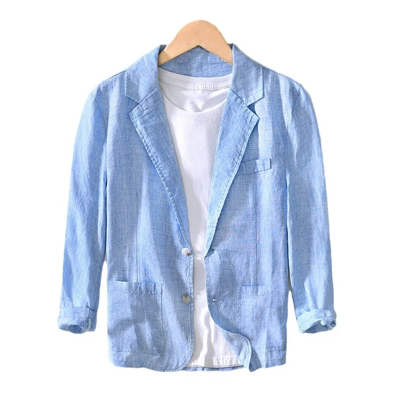 

Spring Summer Men's Linen Blazer Gentleman Long Sleeve Thin Breathable Jacket with Pockets Turn down Collar Suit