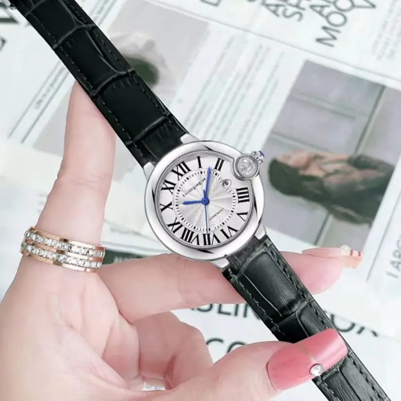 Foreign Trade Hot-Selling Light Luxury Minimalist Women's Quartz Watch, Elegant Roman Numerals with Classic Blue Hands, Life-Resistant to Water and Wear, Does Not Fade, Women's Watch, Fashionable and Versatile Niche Light Luxury Women's Watch, Suitable for Workplace, Casual Daily Wear, Popular Overseas Hot-Selling Item, Versatile Women's Decorative Watch