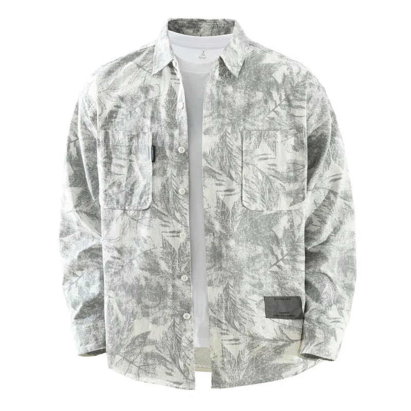 

Корейская модная мужская рубашка с принтом, повседневные рубашки с длинным рукавом, весна-лето, новый топ, рубашка на пуговицах из 100% хлопка, молодежная уличная одежда для мужчин